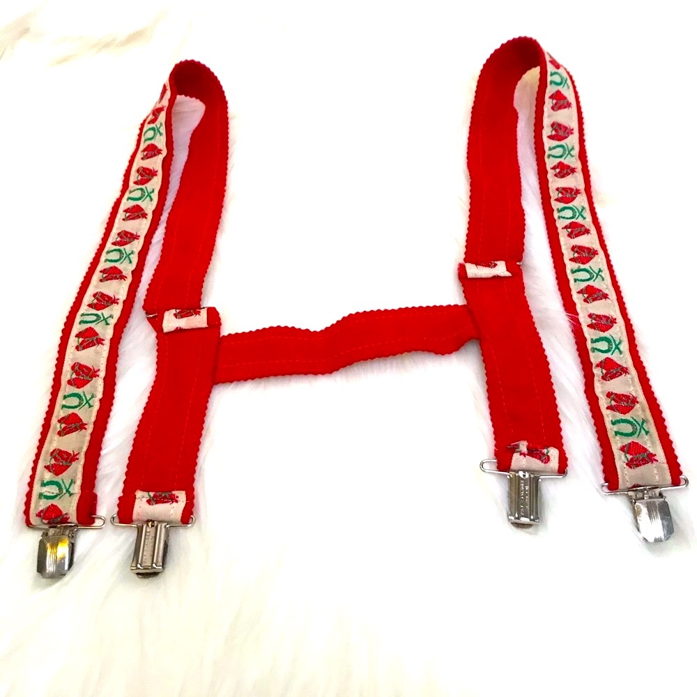 Western cowboy Vintage Children’s red Horses green horse shoes Suspenders